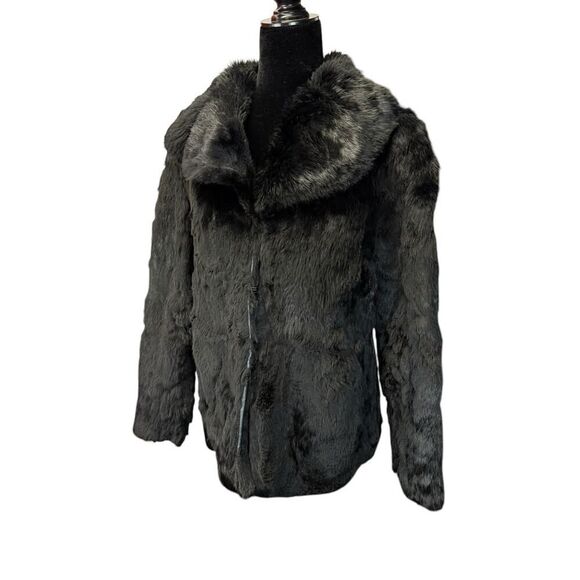 Vintage Black Rabbit Fur Jacket Small-Medium Hook & Eye Closure Lined - Picture 2 of 16